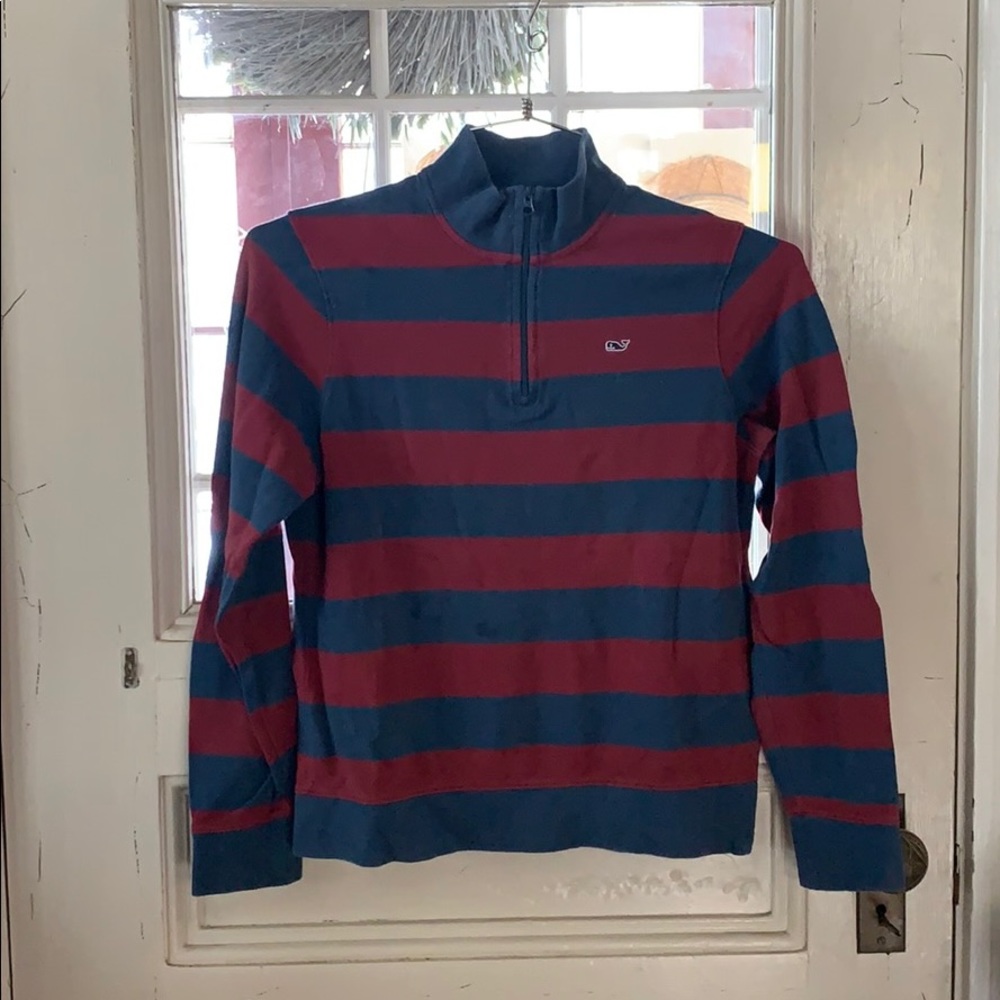Vineyard Vines maroon blue striped 1/4 zip Large